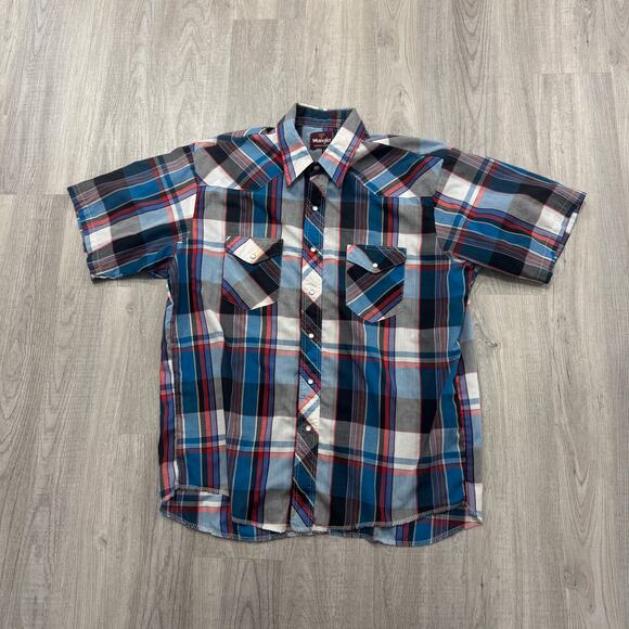 Vintage Wrangler Western Shirt Men's XL Pearl Snap 80s Cowboy Rodeo Short Sleeve - Picture 1 of 7